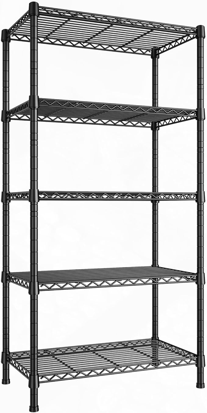 REIBII Wire Shelving Rack 5-Tier Metal Shelves for Storage Adjustable Garage Shelving Heavy Duty Storage Shelves for Storage Rack, 24"...