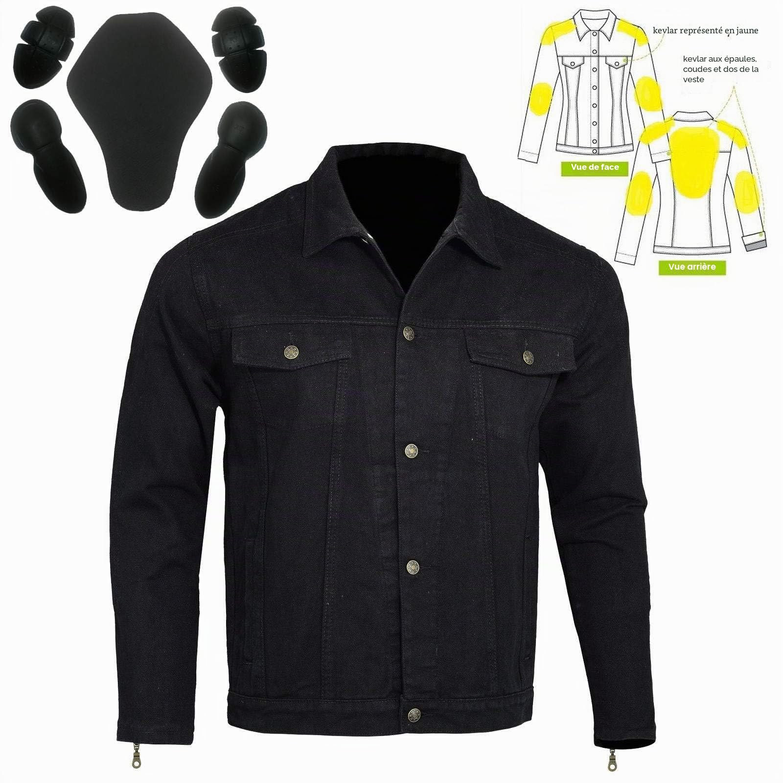 Bikers Gear Australia Veste de moto en jean doublée de Kevlar avec armure amovible CE 1621-1