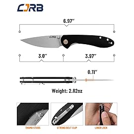 CJRB Feldspar Pocket Folding Knife Stonewash D2 Steel Blade G10 Tactical Handle EDC Knife,Black Handle (J1912)