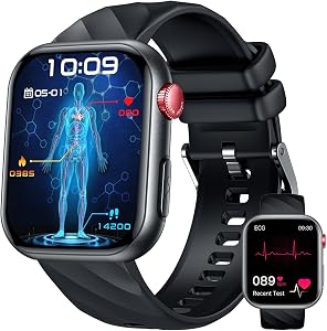 ECG Montre Connectée Smartwatch Santé: avec HRV IMC Appel Bluetooth 130+ Modes Sportif Sommeil Fréquence Cardiaque SPO2 Étanche Podomètre Fitness Tracker 1.97″ Montre Sport Homme pour Android iOS