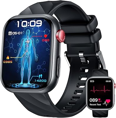 ECG Montre Connectée Smartwatch Santé: avec HRV IMC Appel Bluetooth 130+ Modes Sportif Sommeil Fréquence Cardiaque SPO2 Étanche Podomètre Fitness Tracker 1.97″ Montre Sport Homme pour Android iOS