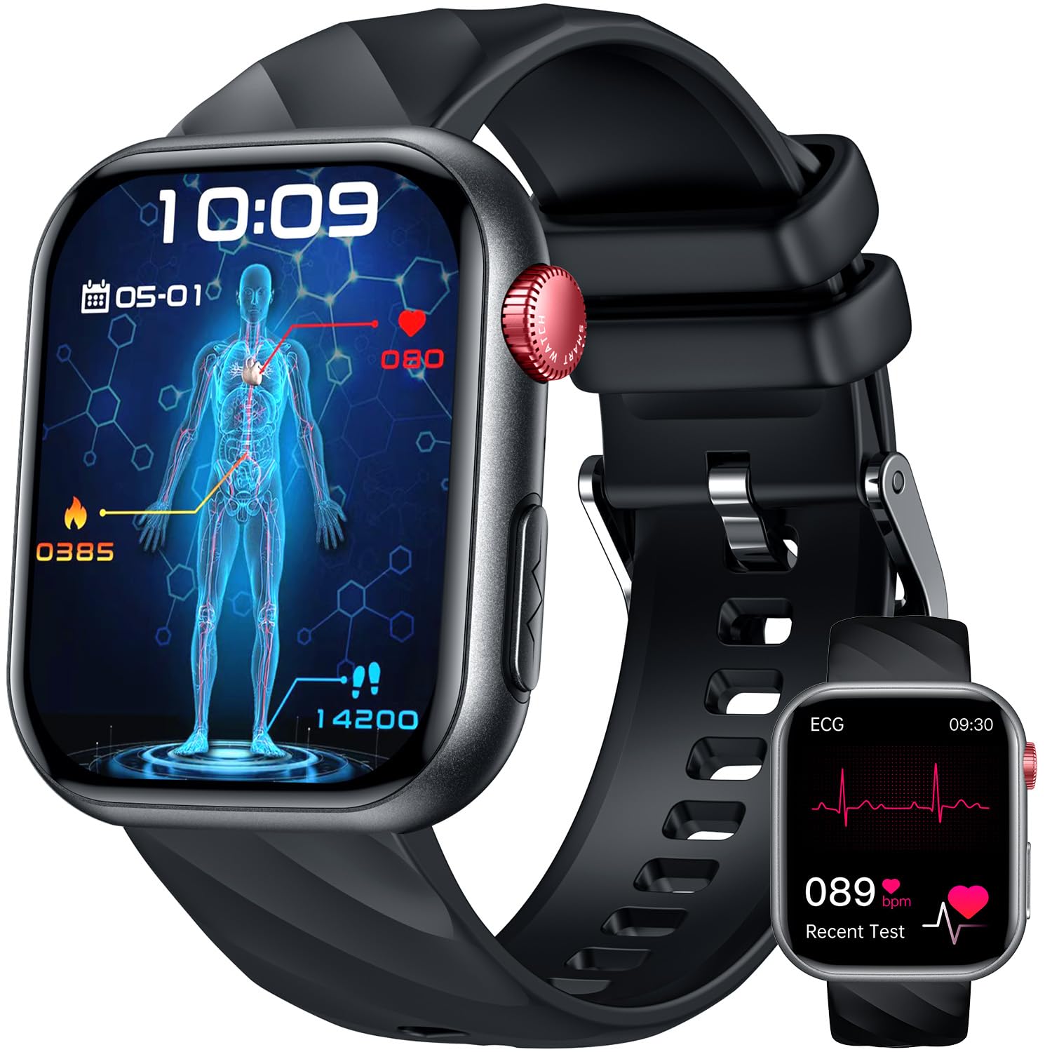 Smartwatch Reloj Inteligente Hombre con ECG+HRV:1.97'' AMOLED Smart Watch con Bluetooth Llamadas Presión Arterial BIM Temperatura Pulsera Actividad con 24H Pulsómetro Sueño Compatible iOS Android