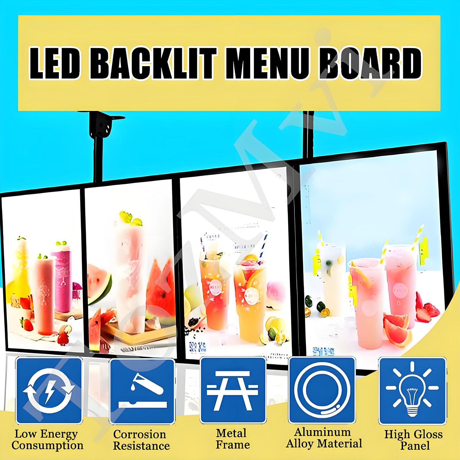 3D-Menütafel, LED-Menütafel Mit Hintergrundbeleuchtung,Wandmontierte Werbetafel, Ultradünner, Schlanker LED-Leuchtkasten Aus Aluminiumlegierung Mit Schnappverschluss,5pcs-60×80cm