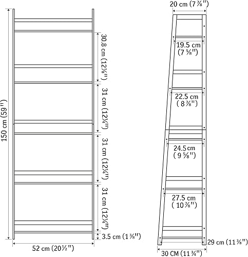 Miniatura 3 de WTZ Estantería estante de escalera estantería de bambú de 5 niveles moderno estuche abierto para sala de estar dormitorio oficina MC508 negro sin