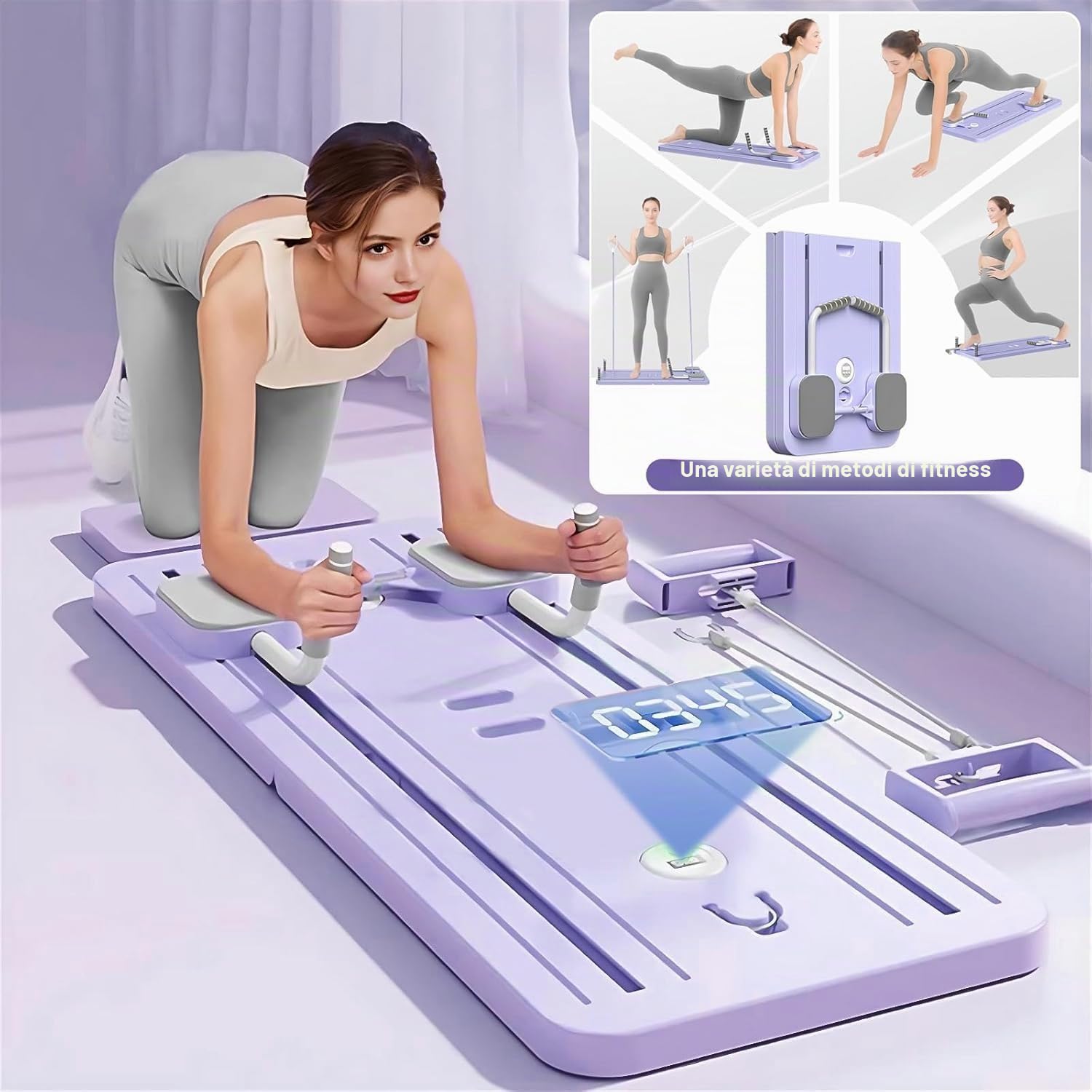 VHV Pilates Reformer Compact, 5 in 1 Pilates Pieghevole,La ruota addominale push-up rimbalza automaticamente Timer, Ab Roller Fitness Materiel per la casa e la palestra
