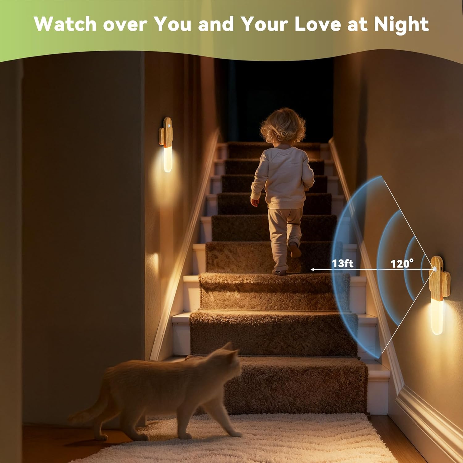 iThird Motion Sensor Light Indoor - Wireless Wall Light, lumi Light, Magnet Rechargeable Wall Sconces, Portable Night Lights, LED Lights for Closet, Bathroom (Beech 3PCS)