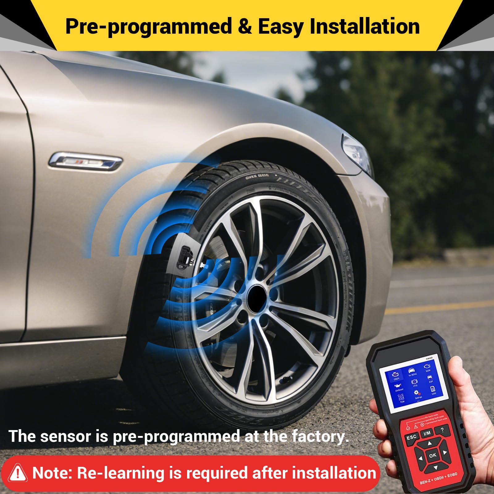 CPROSP 4 Sensore TPMS, Compatibles con Mercedes Clase C, A, GLC, GLE (W205, W176, X253, W166), CLA, CLS, Clase E, S | Códigos OE A0009050030, A0009057200 | 433MHz | Preprogramados Sensor Presion
