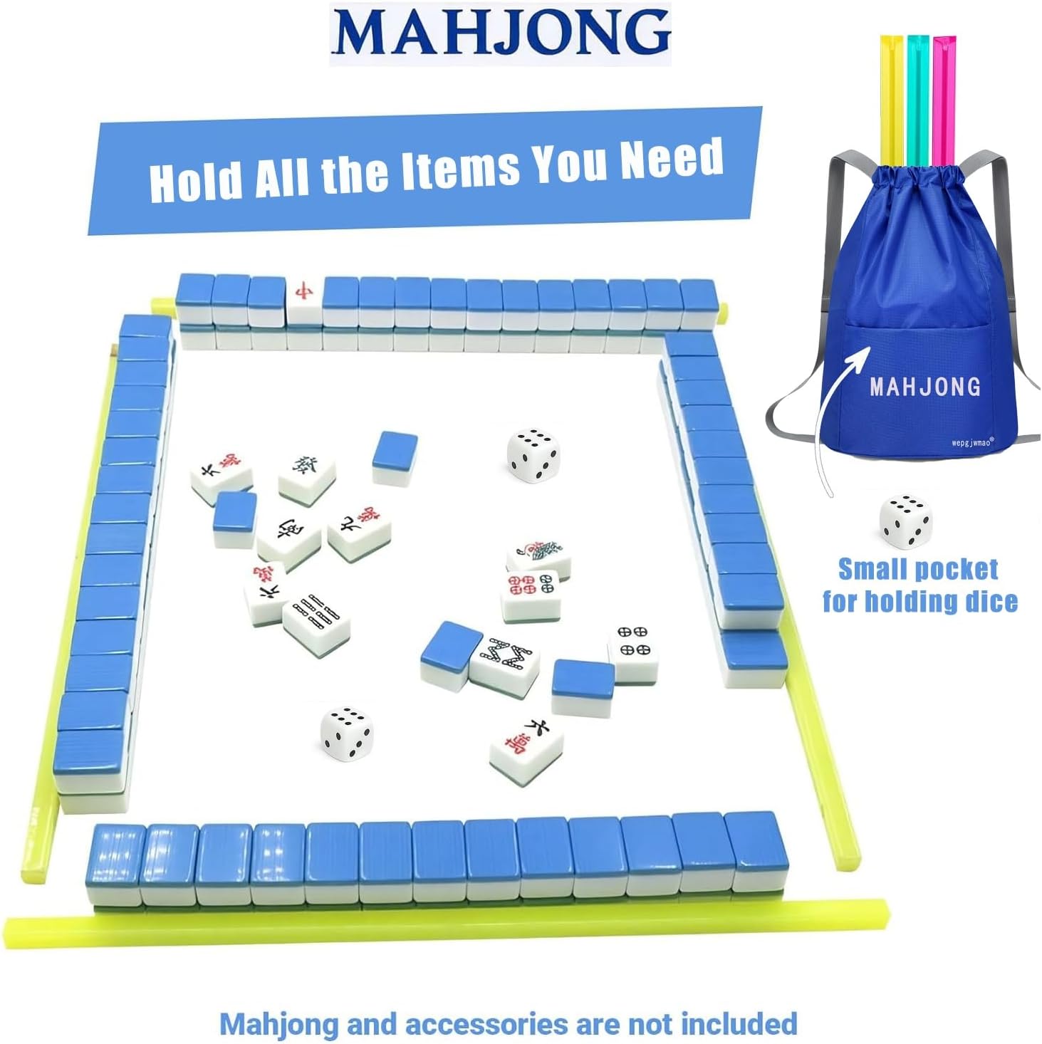 Mahjong Tile Bag - Canvas Organizer Holds 166 Tiles & 4 Racks,Travel Mahjong Bag with Double Shoulder