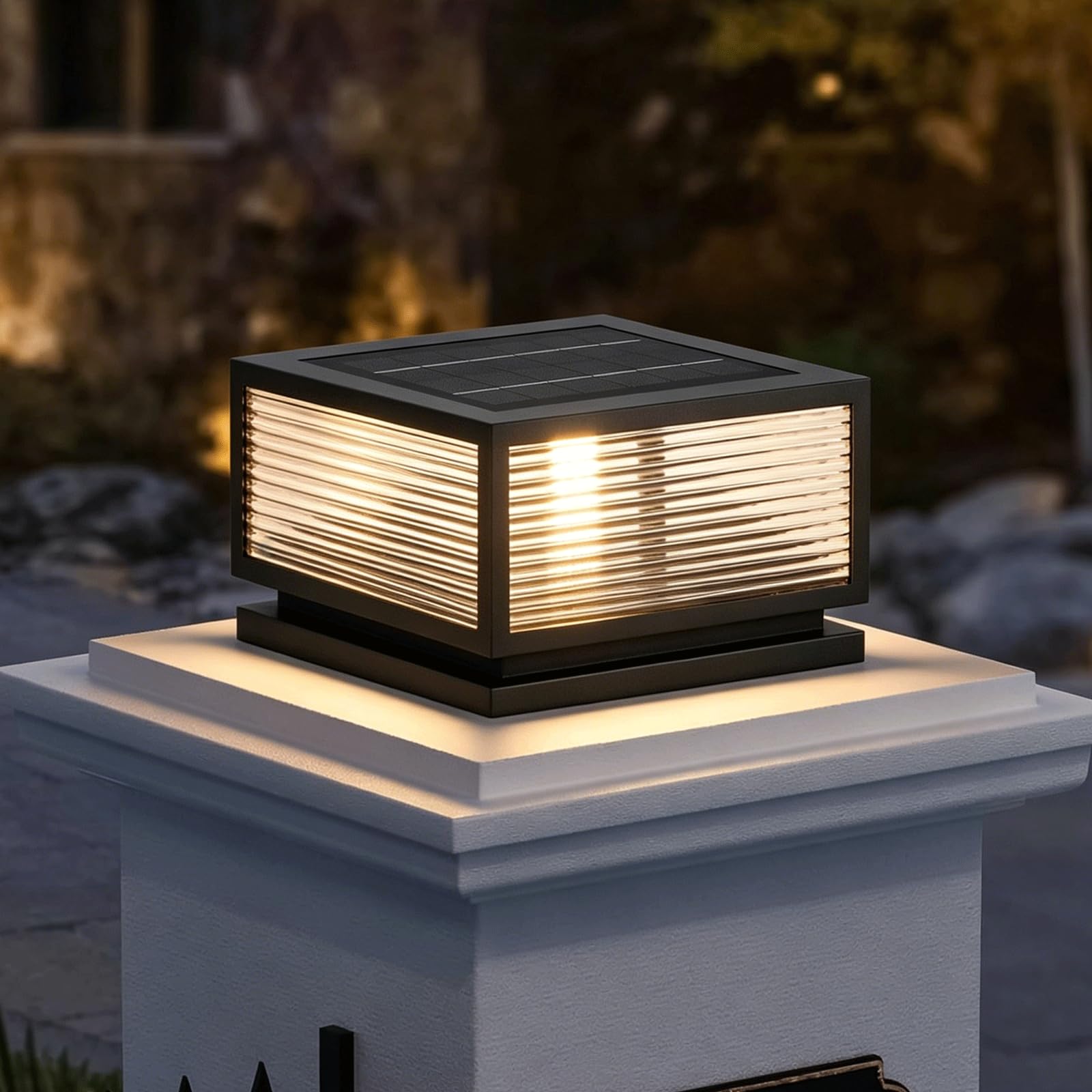 Solarne oprawy oświetleniowe do zewnętrznych słupków zewnętrznych, wodoodporne zasilane lampy kolumnowe z podstawą do montażu na molo, brama, kamień cokół, słupek, oświetlenie aluminiowe, ogrodzenie
