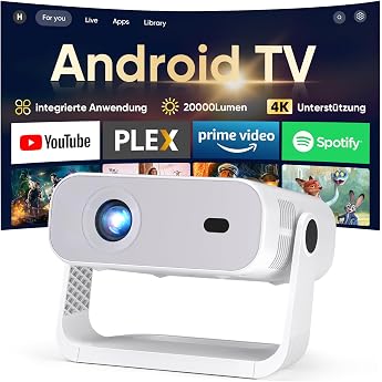 Wielio Smart Mini Projector Integrated App Android 14.20000 Lumens Supports 4K Decoding Automatic Keystone Correction WiFi 6 & BT5.4 Projector Home Cinema Projector for Mobile Phone/HDMI/PC