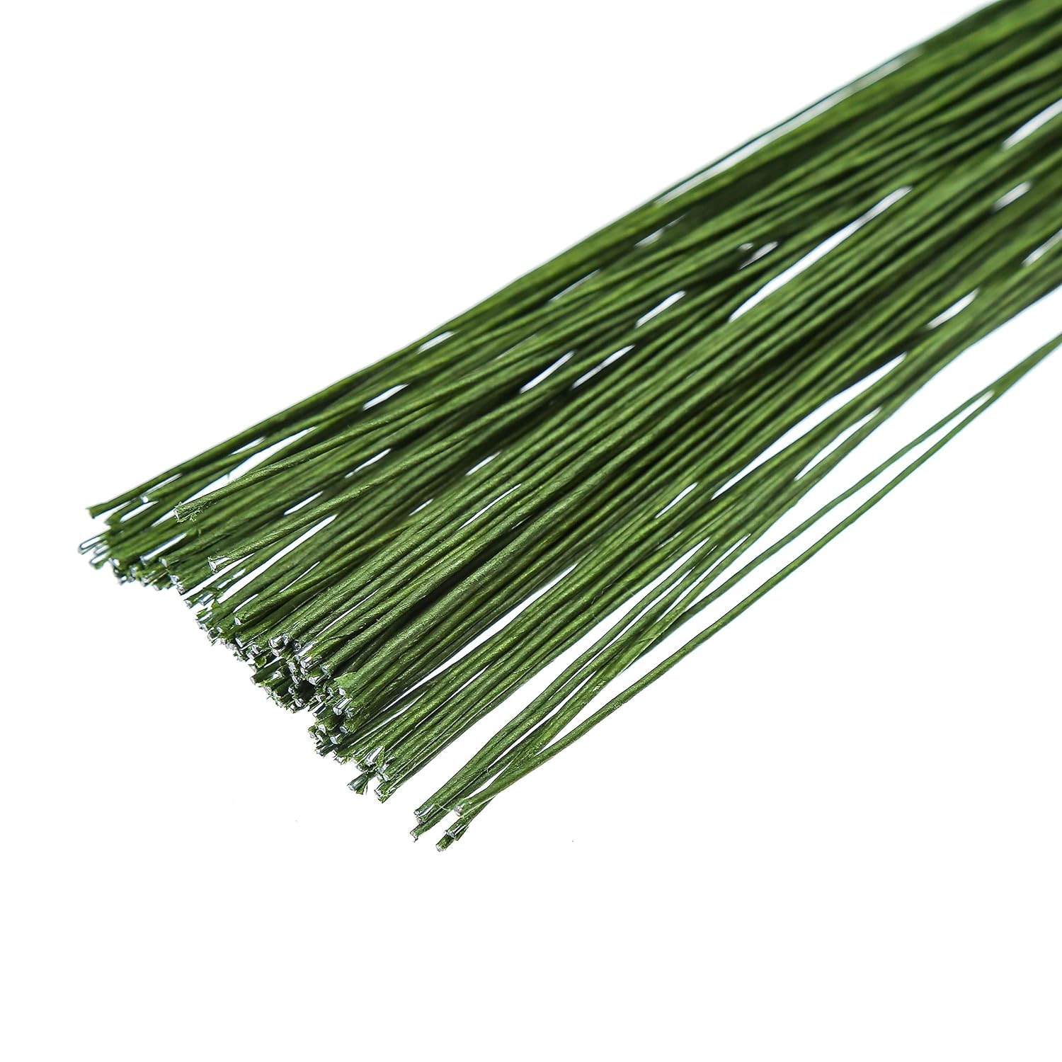 100 Fils à Fleurs Artificielles - Fil De Fer Fleuriste 0,45 Mm X 40 Cm - Vert Clair, Vert Foncé, Argent