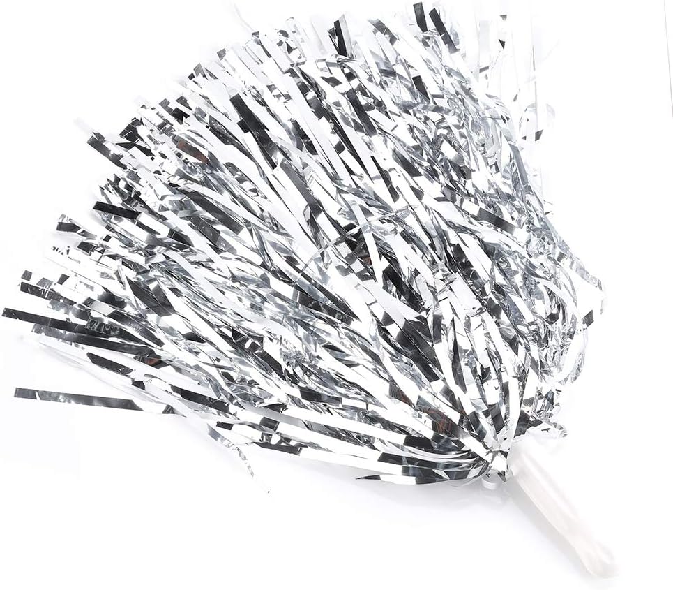 6 Pack Cheerleading Pom Poms Cheerleading Metallic Foil & Plastic Ring Pom Poms Cheerleading Poms, Squad Cheer Sports Party Dance Accessories for Sport Kids Adults Team Spirit Cheering (Silver) c : Sports & Outdoors