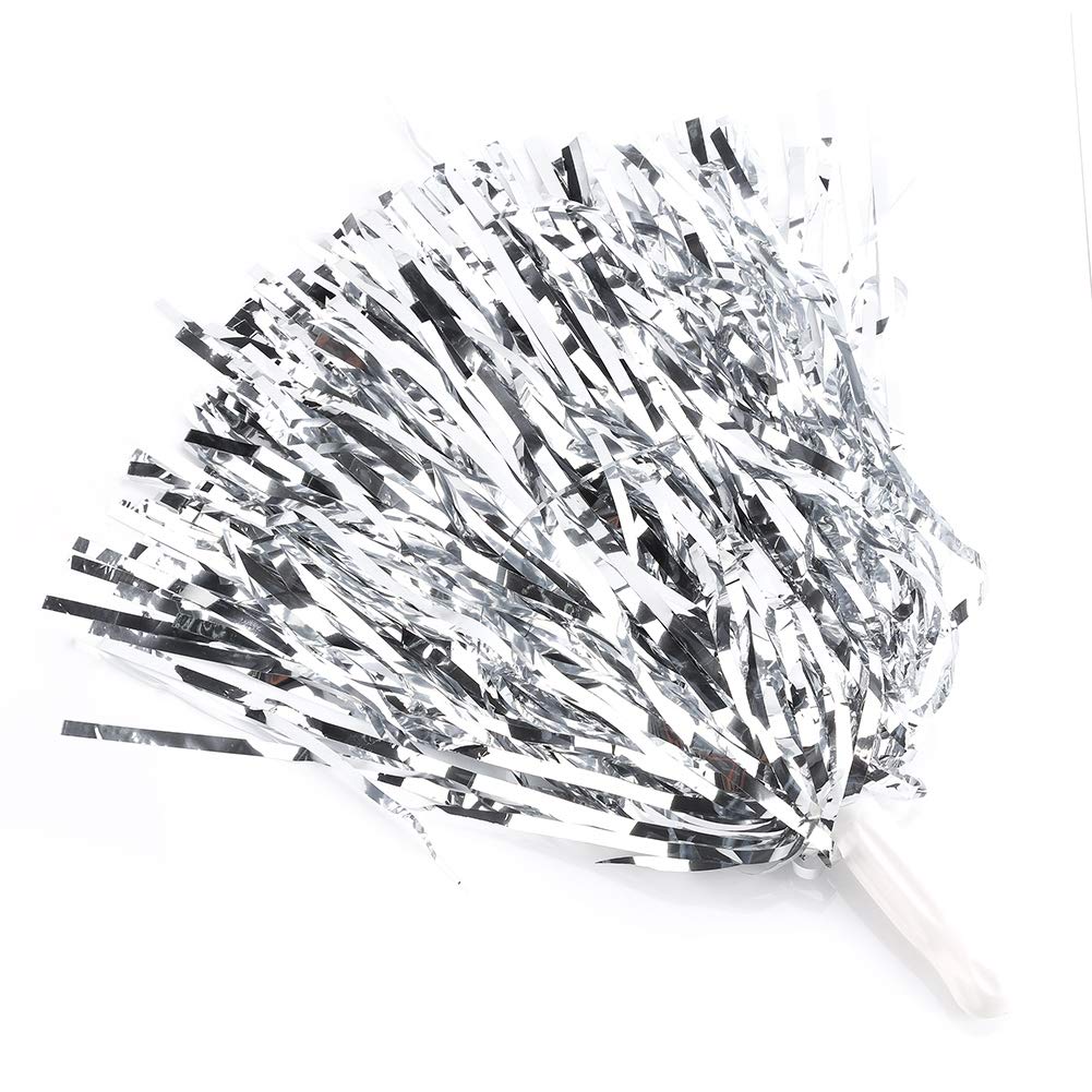 cheer pompoms,Cheering Poms,6pcs Cheerer Pom Poms Cheer Sports Party Dance Accessories (silver)