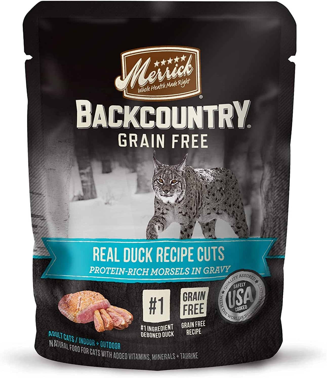 Merrick Backcountry Grain Free, Real Meat, Wet Cat Food, Real Duck Recipe Cuts, Protein Rich Morsels in Gravy, Adult Cats, 3 Ounce Each Packet (Pack of 6)