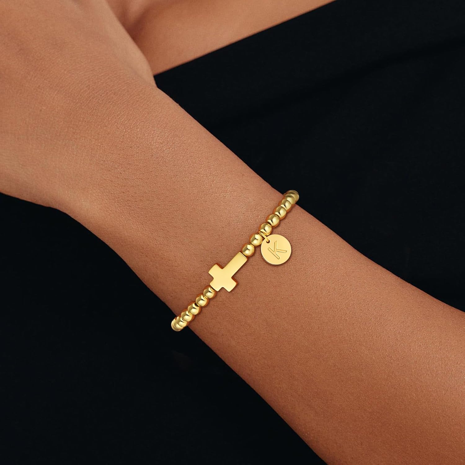 Valentines Day Gifts for Kids Girls - Initial Bracelet, Dainty 18K Gold Plated Cross Letter Bracelet Non Tarnish Beaded Bracelets Personalized Birthday Gifts for Women Girls Jewelry - Image 3