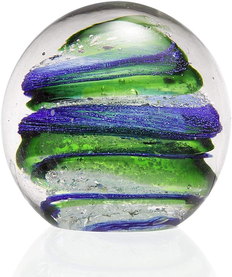 Anecdotal Aardvark Art Glass Green & Blue Swirl with Gold Flecks Sphere and Paperweight Ball