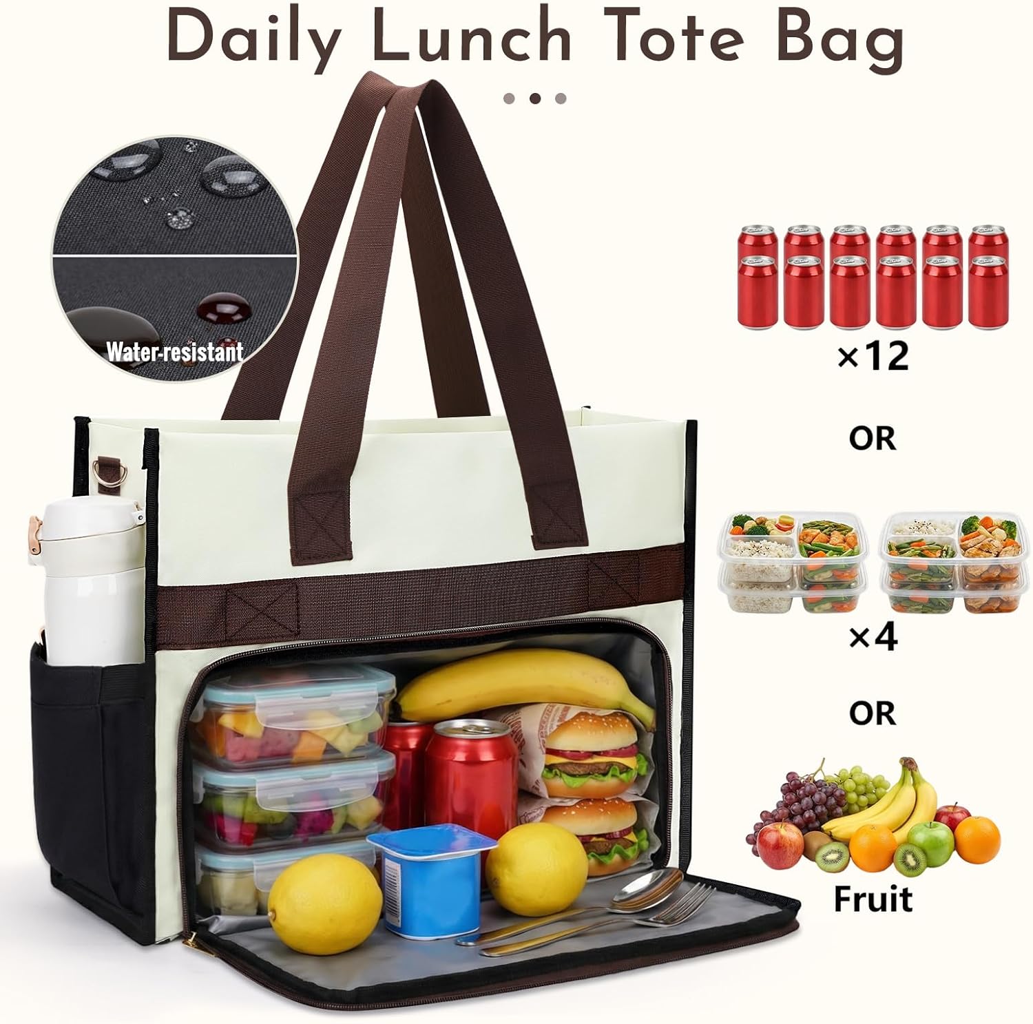 Reusable Lunch Bags Work Bag with Insulated Lunch Compartment Tote Bag Large Capacity lunch box for women for Work, Office Black