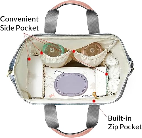 Miniatura 6 de Linda mochila de pañales con diseño de conejo de hoja verde con nombre, bolsa multifunción de gran capacidad para mamá, papá, unisex, niño y niña,