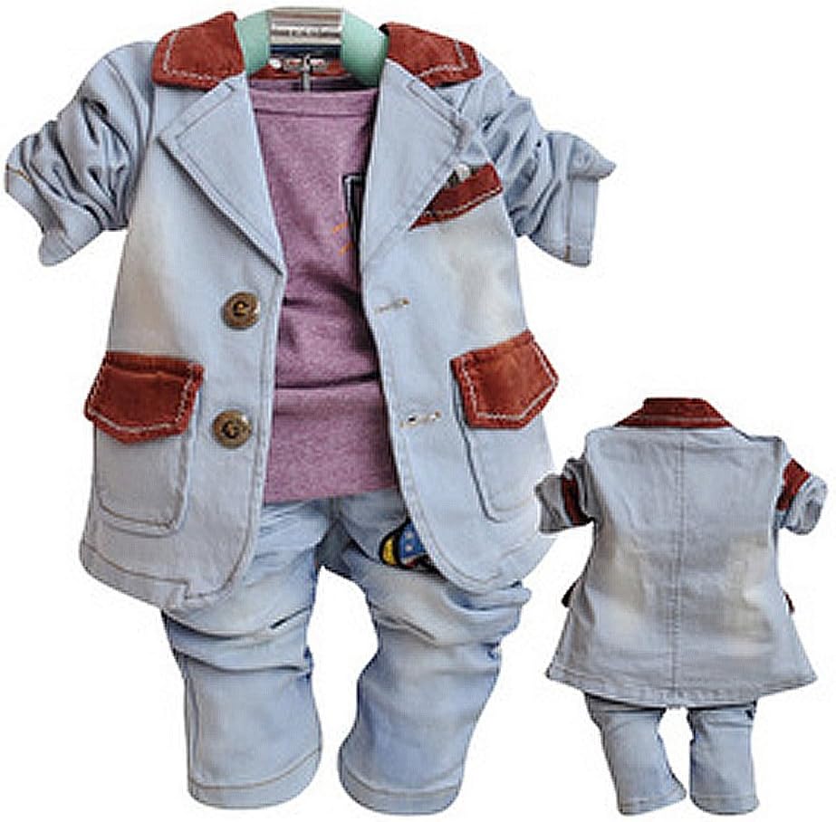Baby Boys Denim Suits 3pcs Set Cowboy Style Jacket, Tshirt, Jeans 1-3Y (18m)