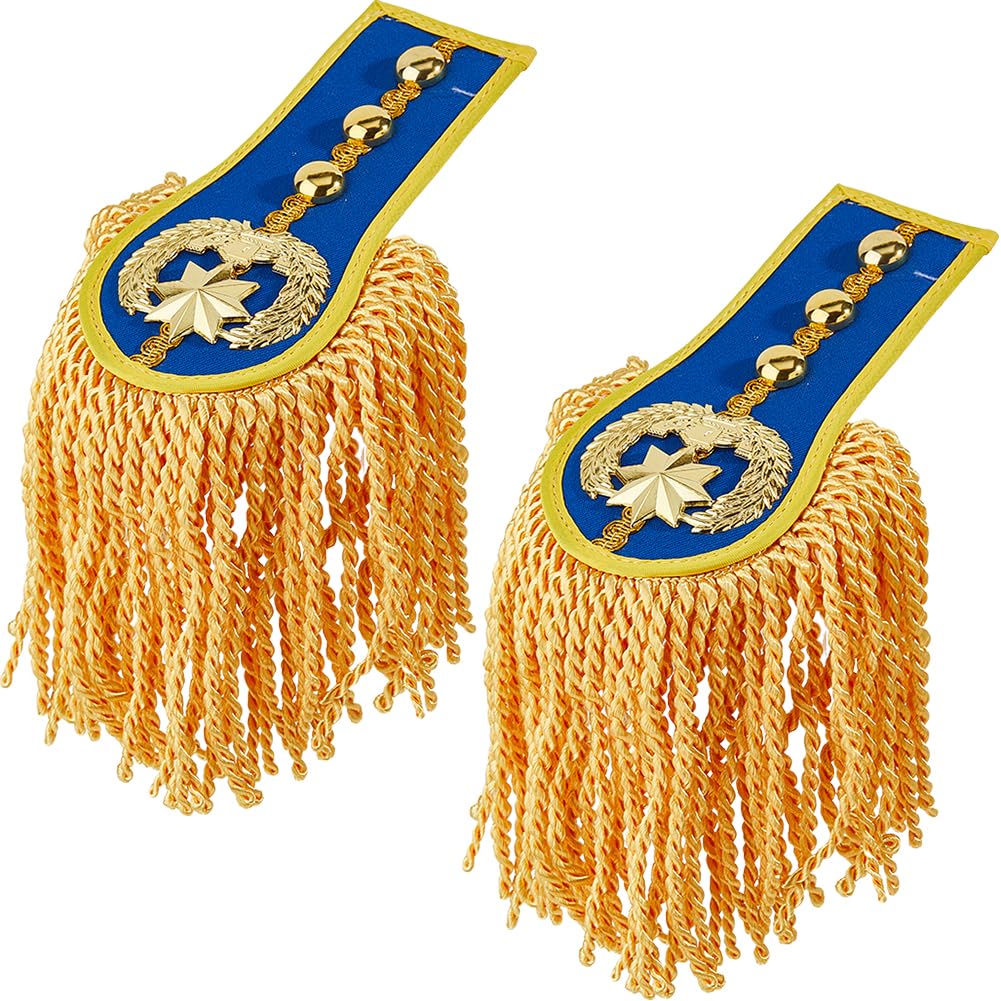 SUPERFINDINGS 2PCS Tassel Shoulder Uniform Fringe Shoulder Blue Epaulettes Brooch Pin with Gold Tassel Detachable Fringe Epaulettes Golden Link Chain Epaulet Punk Epaulette for Costume Decor, 28cm/11