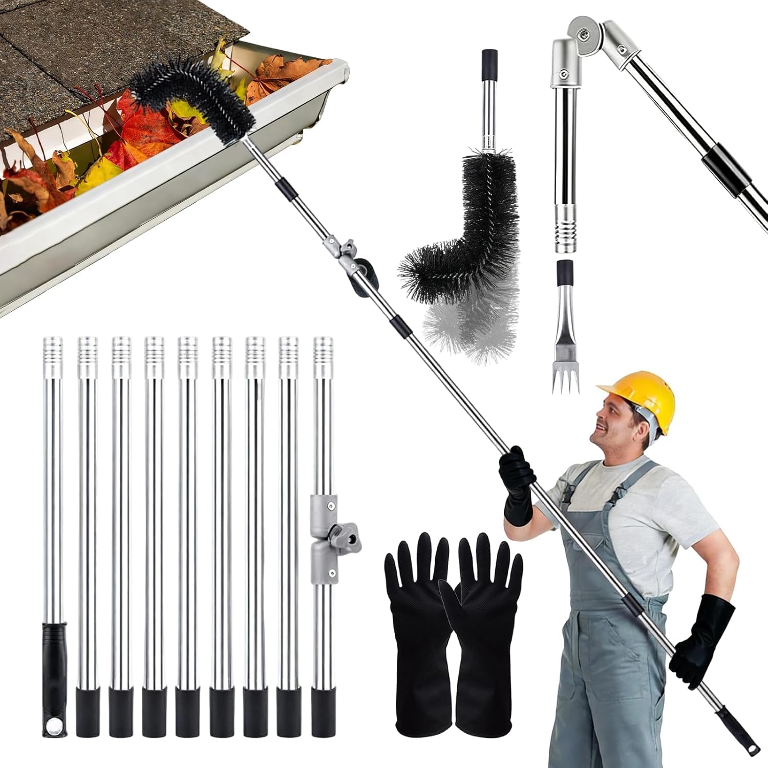Gutter Cleaning Tools, 4M Length Adjustable Gutter Cleaning Pole