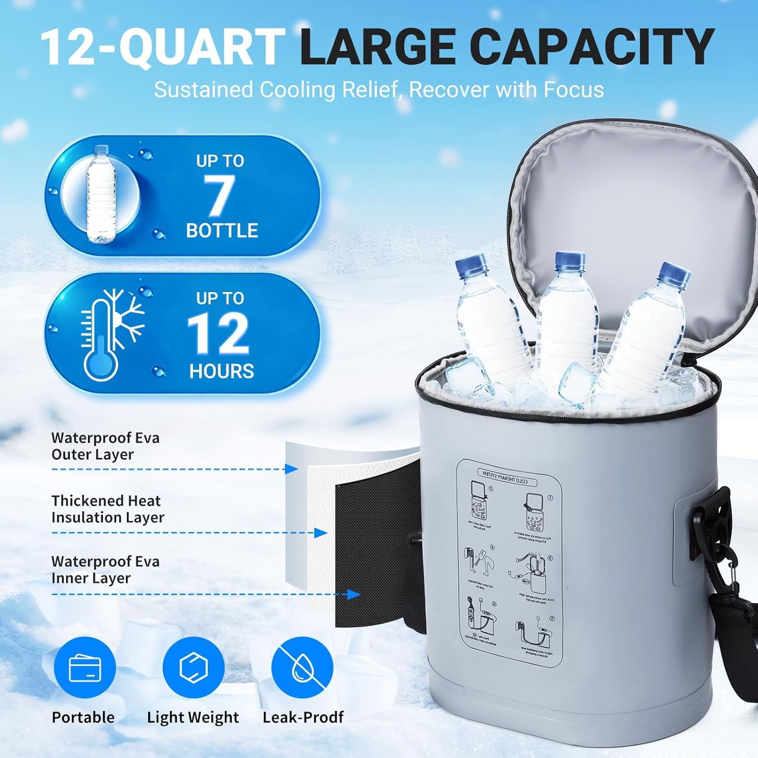 Cold Therapy Machine, Portable Ice Machine for Knee After Surgery, Programmable Knee Replacement Recovery System, Cryotherapy for Post Surgery Recovery Sport Injuries, Reduces Swelling, Circular Gray