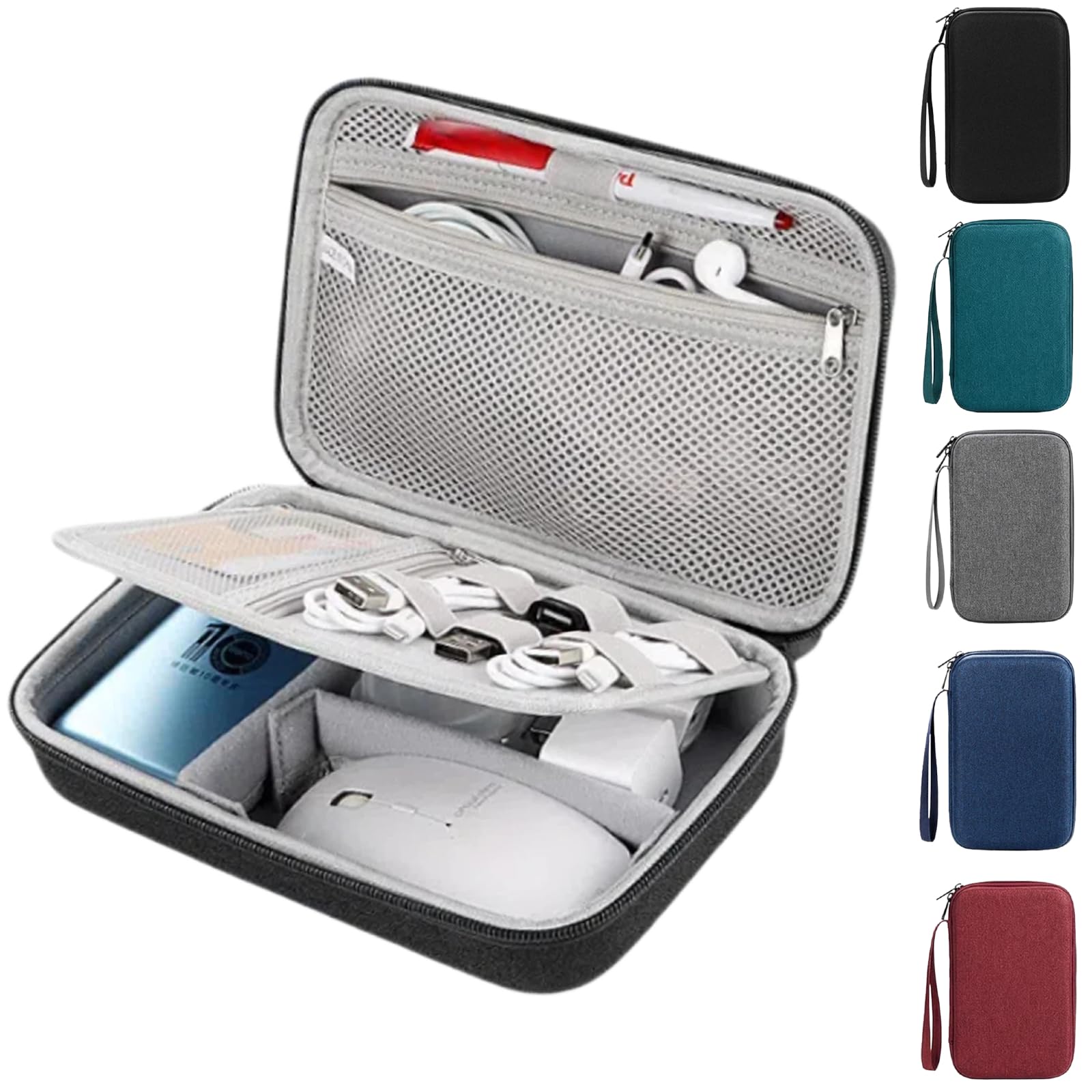 Organizer Tasche Kabeltasche - Kabel Organizer Tasche mit doppellagigem Aufbau und verstellbaren Fächern für Tech-Zubehör, Ladegeräte, Powerbanks, ideal für Reise und Urlaub, Schwarz