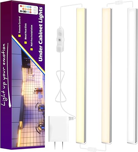 maylit Luces para debajo del gabinete enchufables, 3 piezas de 12 pulgadas multicolor debajo del gabinete, luces superbrillantes para debajo del