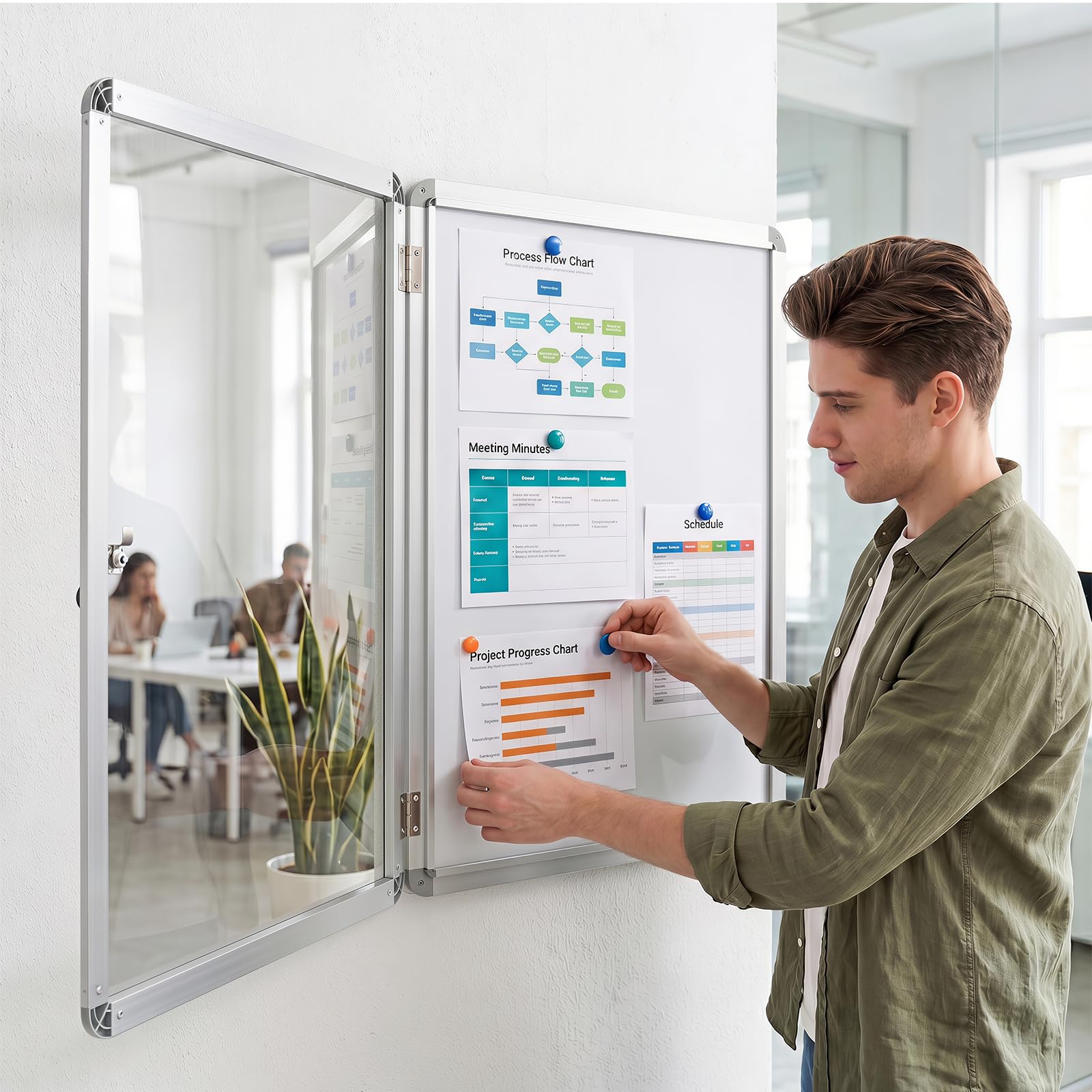 COSTWAY Bacheca Magnetica per Esterno, Bacheca da Parete con Lavagna, Pannello in PET Trasparente, Chiave e Telaio Leggero in Alluminio, per Ufficio, Condominio e Aziendale (Argento,66 x 51 cm)