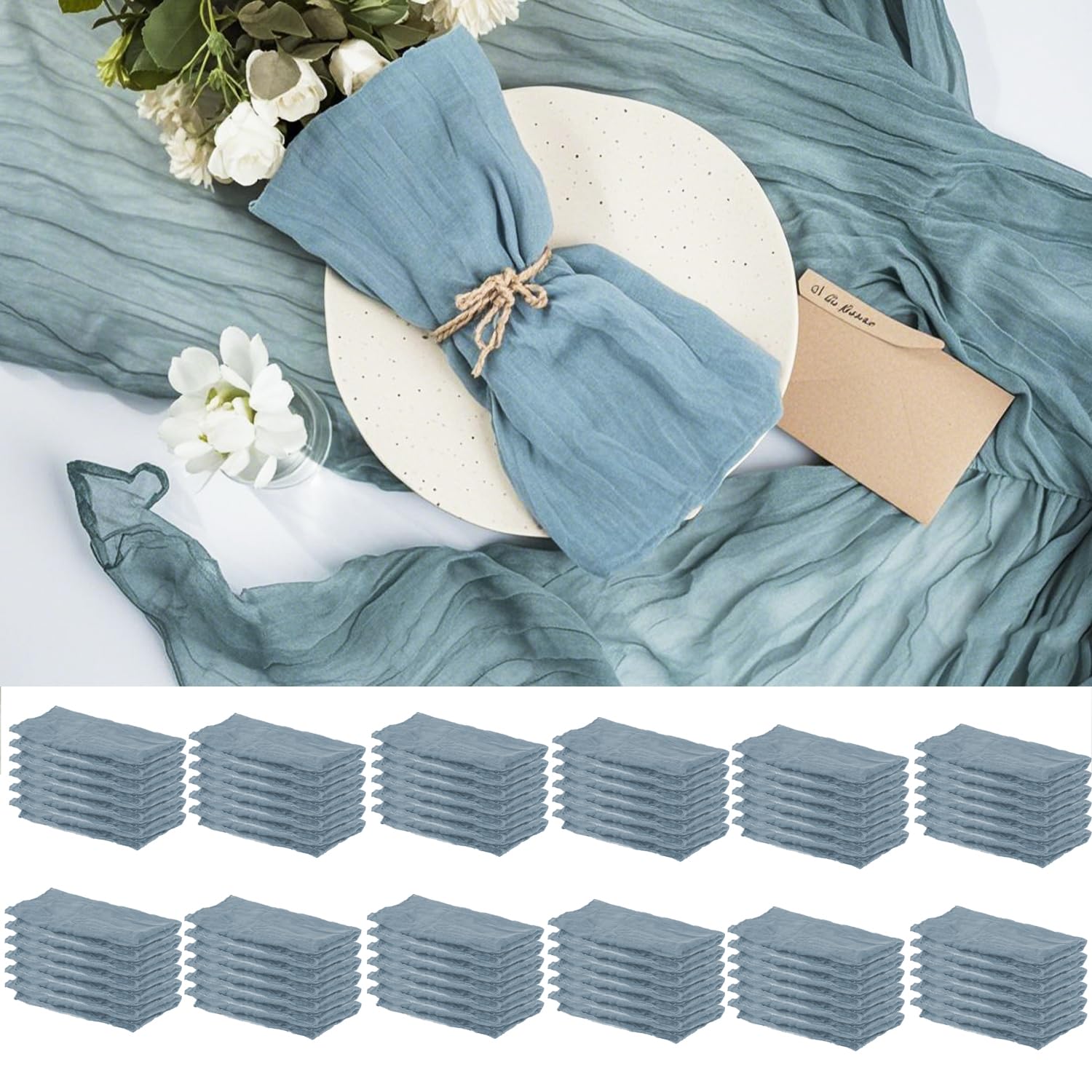 Photo 1 of 72 Pcs 20x20 Inch Dusty Blue Cheesecloth Napkins - Boho Rustic Gauze Table Decor for Home, Christmas, Weddings, Bridal & Party Events
