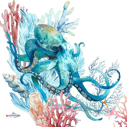 Nautcial Servilletas OCTOPUS 40 servilletas de papel costero, papel decoupage, tamaño de cóctel para fiestas o decoupage