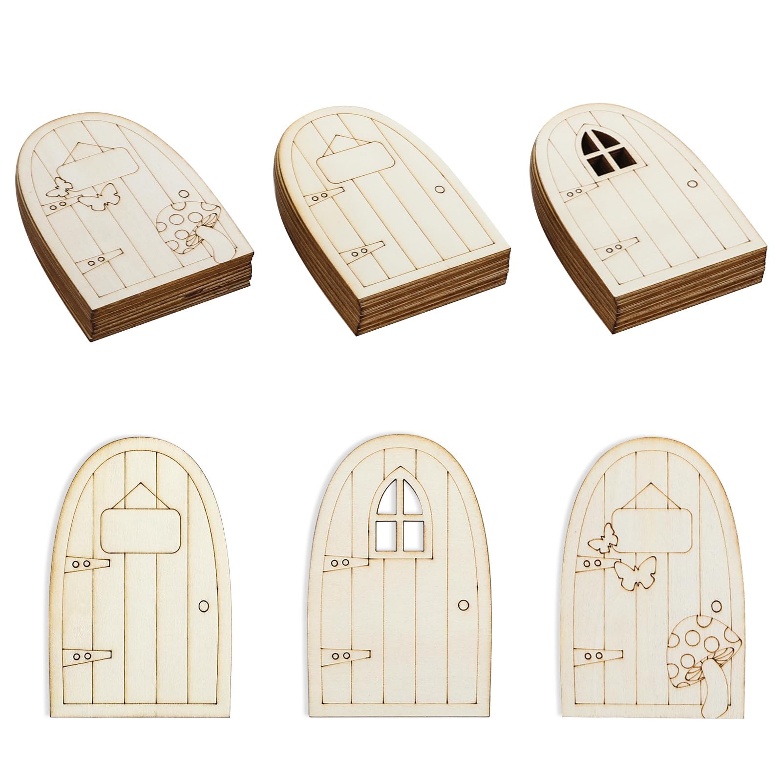 Mini Wooden Fairy Door, 30Pcs Unpainted Fairy-Theme Mini Wooden Doors Shape Set Unfinished Fairy Garden Doors Accessories for Wall Home Christmas DIY Craft Birthday Wedding Party Decoration(3 Styles)