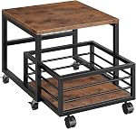 HOOBRO Mini Fridge Stand with Movable Storage Basket, Mini Fridge Cabinet with Wheels and Adjustable Feet, Sturdy Metal Frame, for Home, Apartment, Office, Dorm, Rustic Brown and Black BF155TL01