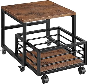 HOOBRO Mini Fridge Stand with Movable Storage Basket, Mini Fridge Cabinet with Wheels and Adjustable Feet, Sturdy Metal Frame, for Home, Apartment, Office, Dorm, Rustic Brown and Black BF155TL01