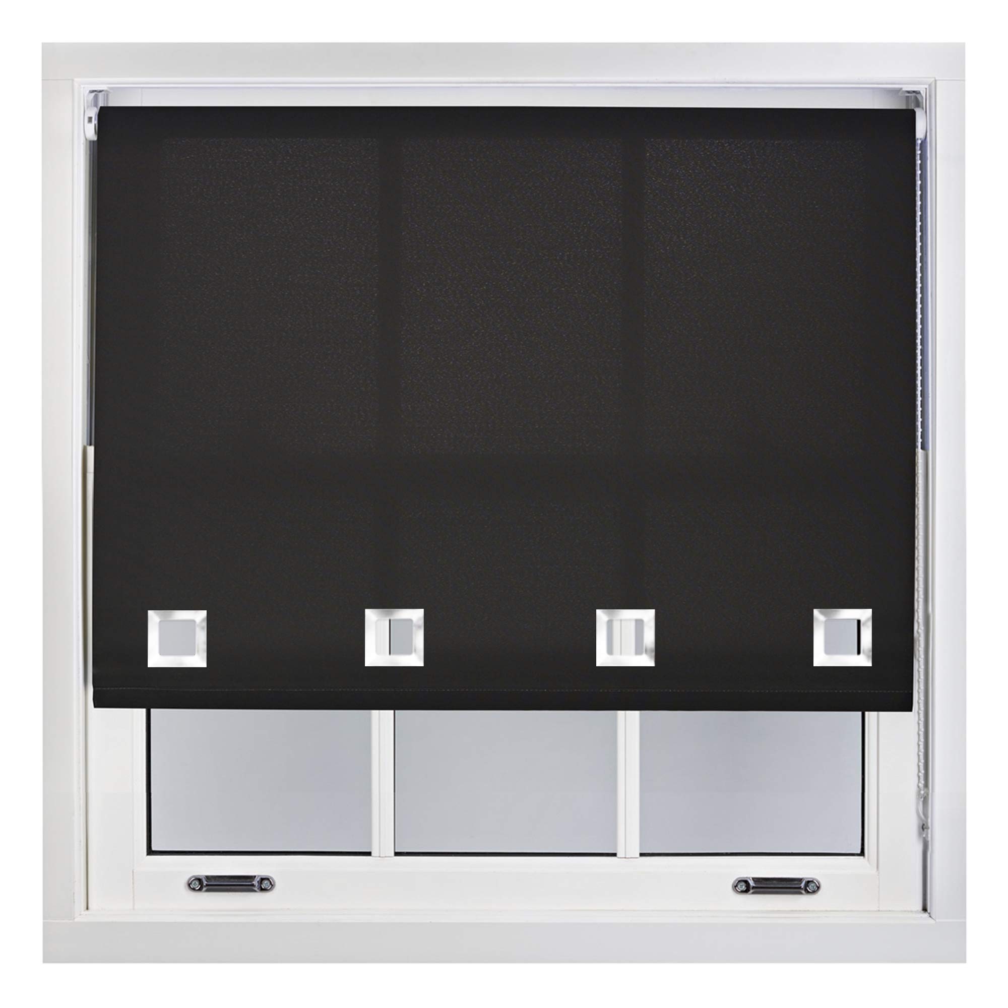 Furnished Black Daylight Roller Blinds With Large Square Eyelets - Made To Measure - 210Cm X 165Cm
