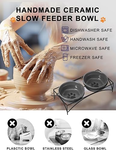 Miniatura 5 de Y YHY Cuencos de comida para perros y gatos, cuencos elevados de cerámica para mascotas de 12 onzas (1.5 tazas) para comida y agua, dos platos