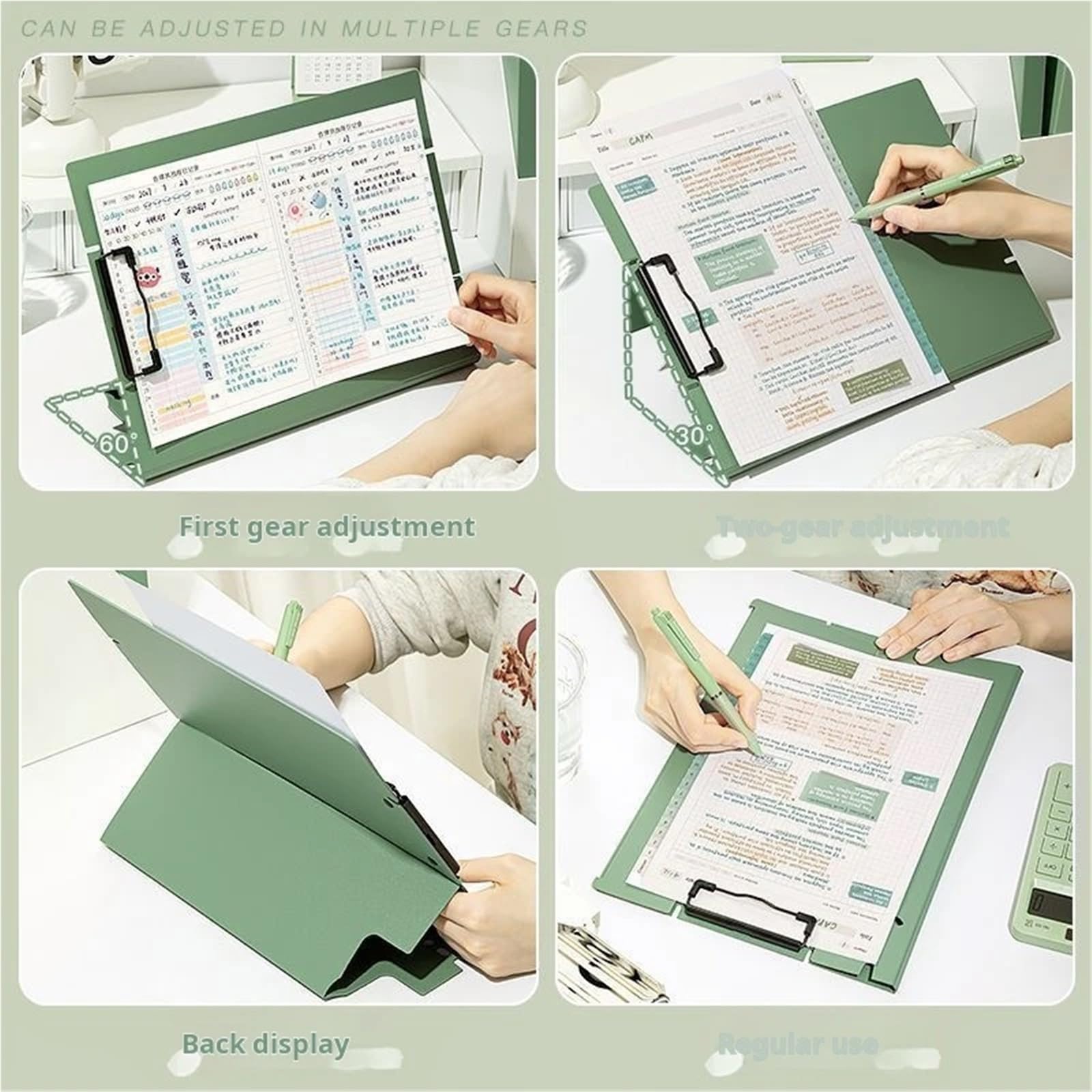 4 pièces presse-papiers support vertical dossier de fichiers A4, fournitures bureau, bloc-notes for étudiants, porte-notes réunion avec conception clip stylo Pour le bureau(Blue)