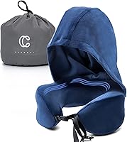 Vista 9 de Almohada de viaje con capucha de espuma viscoelástica para el cuello, soporte para la barbilla, para avión, coche, oficina y hogar, para dormir