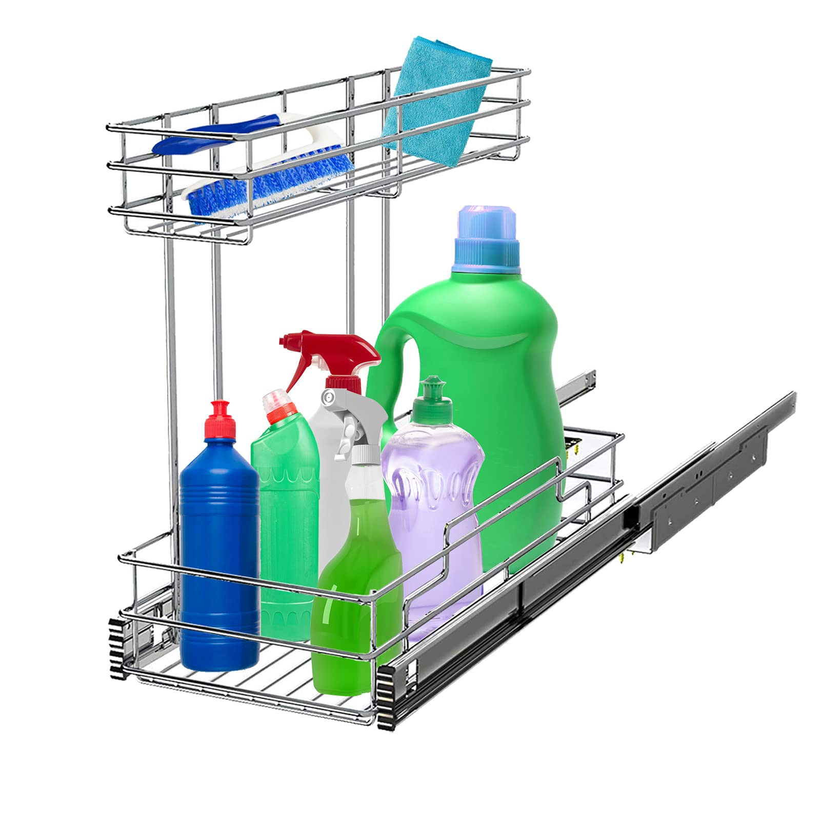 2 Tier Under Sink Pull Out Cabinet Organizer Slide Wire Shelf Basket for Kitchen Base Cabinets 9" W 18.5" D 16" H