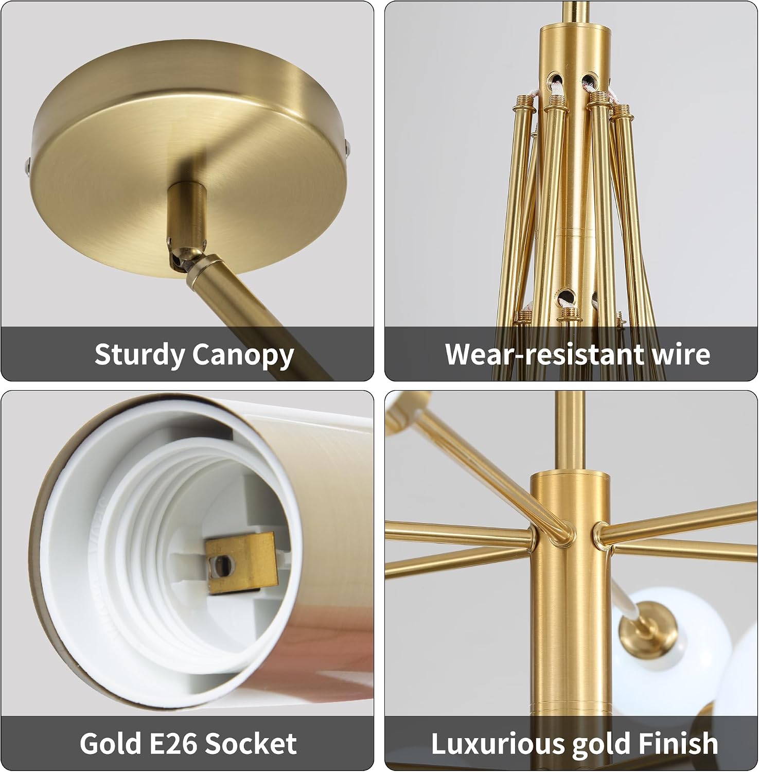 12-Light Modern Sputnik Chandelier, Mid Century Gold Chandelier Ceiling Light Fixture Height Adjustable Modern Chandeliers for Dinging Room, Living Room, Bedroom and Foyer