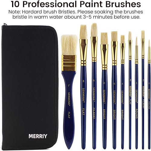 Miniatura 5 de MERRIY Juego de pintura al óleo para artistas, kit de suministros de pintura premium con caballete de mesa, pinturas al óleo de 12 colores, lienzo
