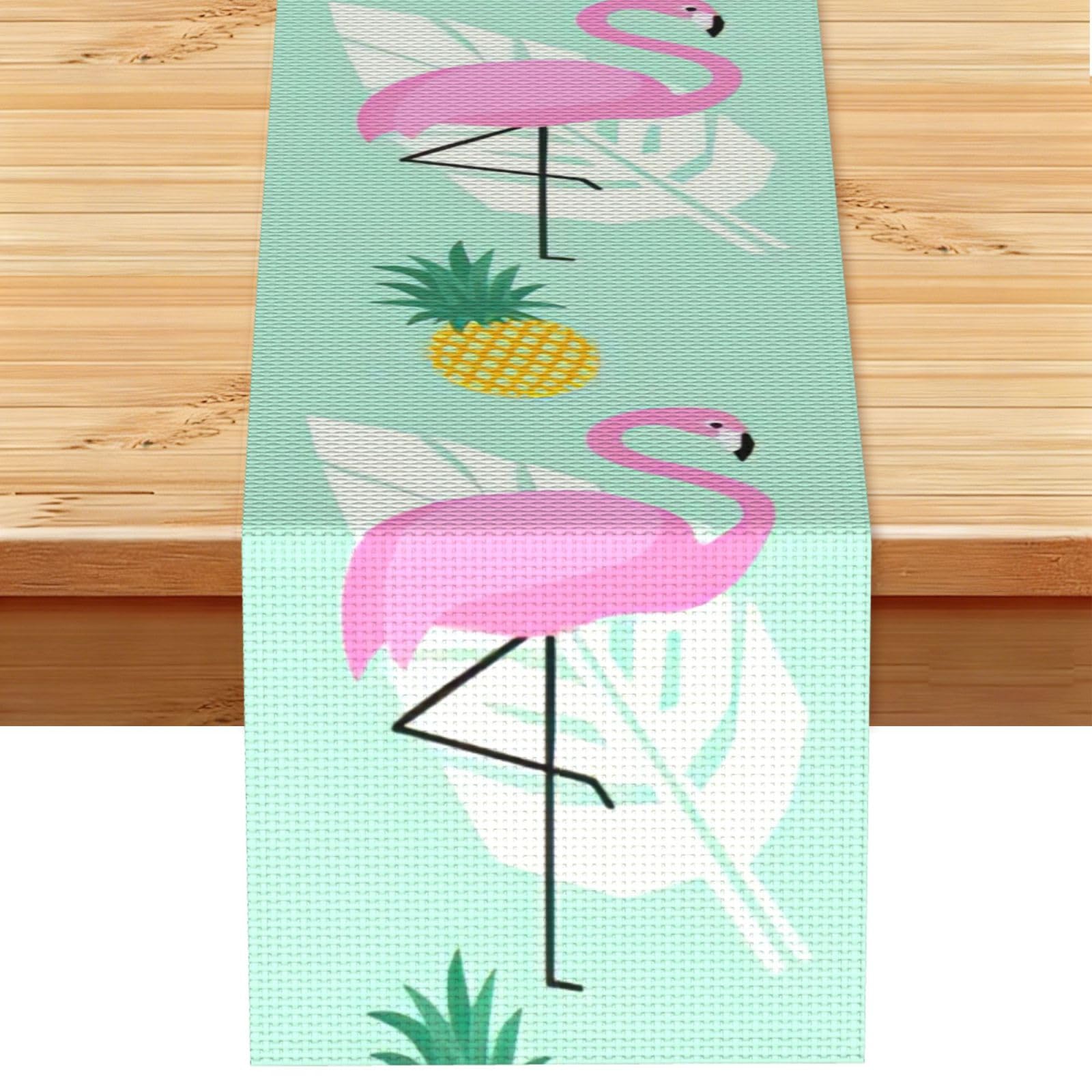 Aacxzff Black Linen Pink Flamingo Pineapples Print Table Runner For Everyday Use,Special Occasions,Wedding Birthday Home Decor