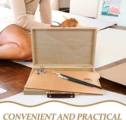 Miniatura 7 de FAVOMOTO Caja de almacenamiento de pintura, caja de madera portátil sin acabar, caja de suministros de arte para artista, caja de almacenamiento de