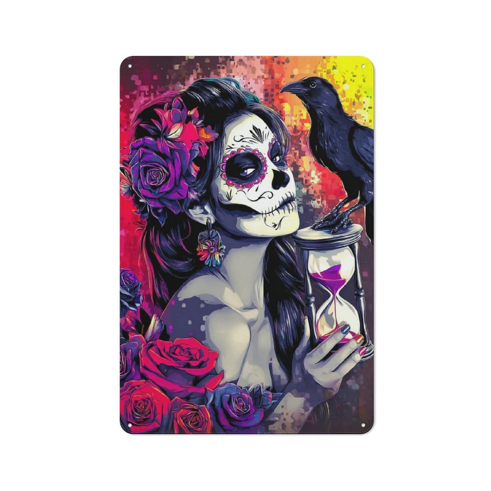 Junmoney Day Of The Dead Elegance Warehouse Style Tin Wall Sign 30X20cm Featuring Loft Wall Plaque For Loft, Studio, Office Or Creative Room