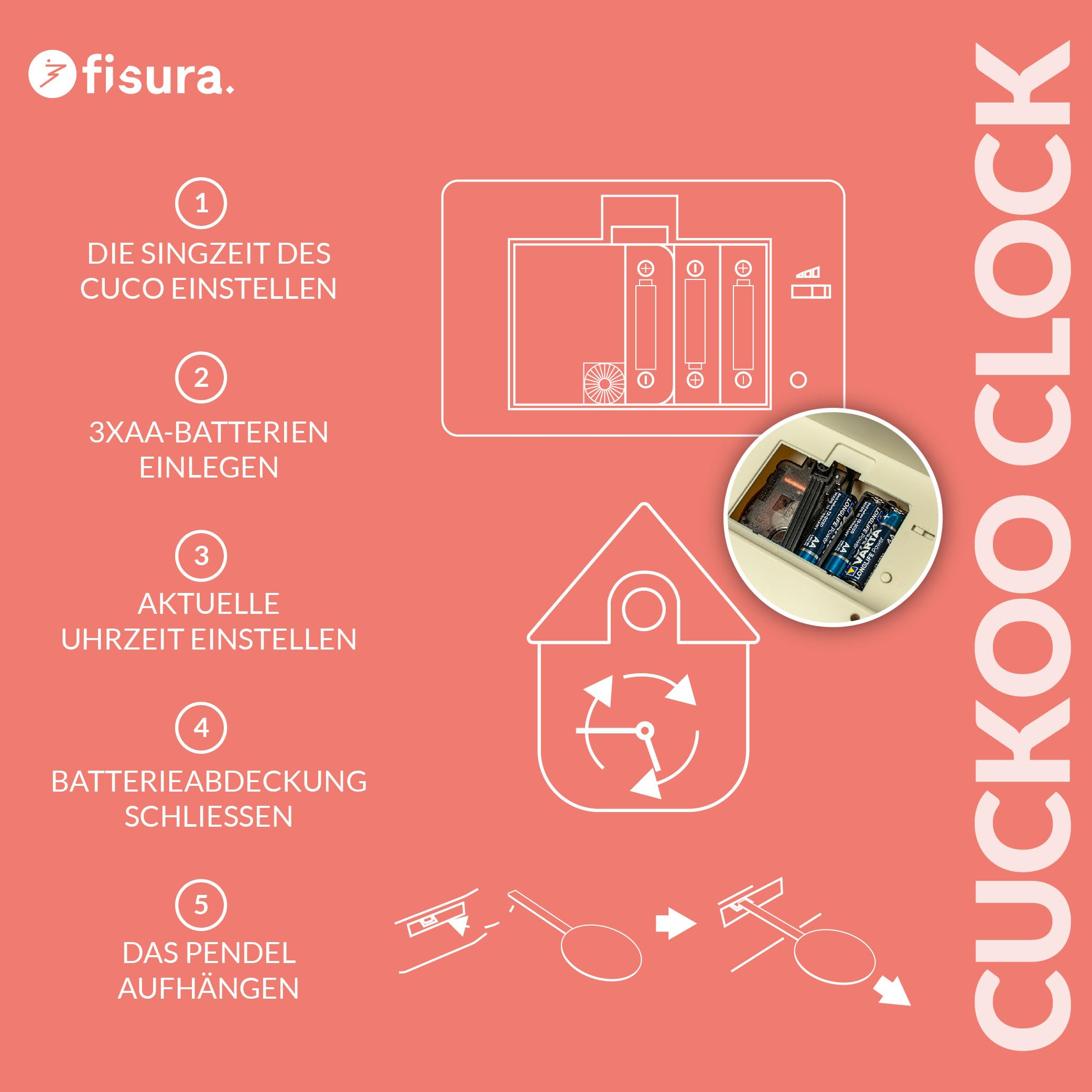 Fisura - Kuckucksuhr. Wanduhr. Original Geschenk Wanduhr. 3 AA-Batterien Nicht enthalten. Maße: 21 – Bild 3