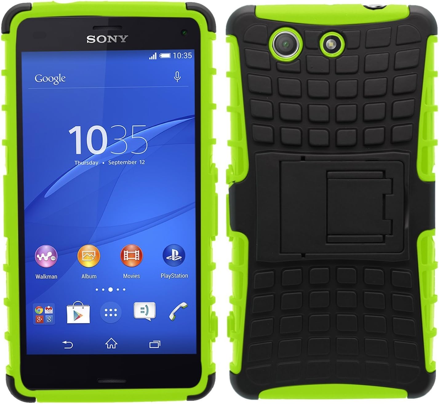 Sony Xperia Z3 Compact Shockproof Case, GAPlus® Premium Quality Heavy Duty Shock Proof Armour Dual Protection Defender Hybride Hard Back Case Cover For Sony Xperia Z3 Compact ( Xperia Z3 Mini ) + Free Screen Protector With GAPlus Microfibre Polishing Cloth ( Green )