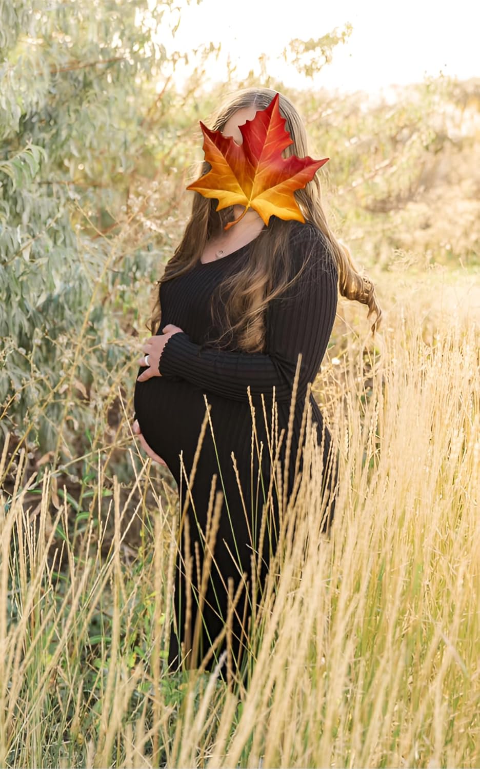 Long Sleeve Maternity Sweater Dress for Fall Winter Baby Shower & Photoshoot - Women's Pregnancy Maternity Dresses - Image 2