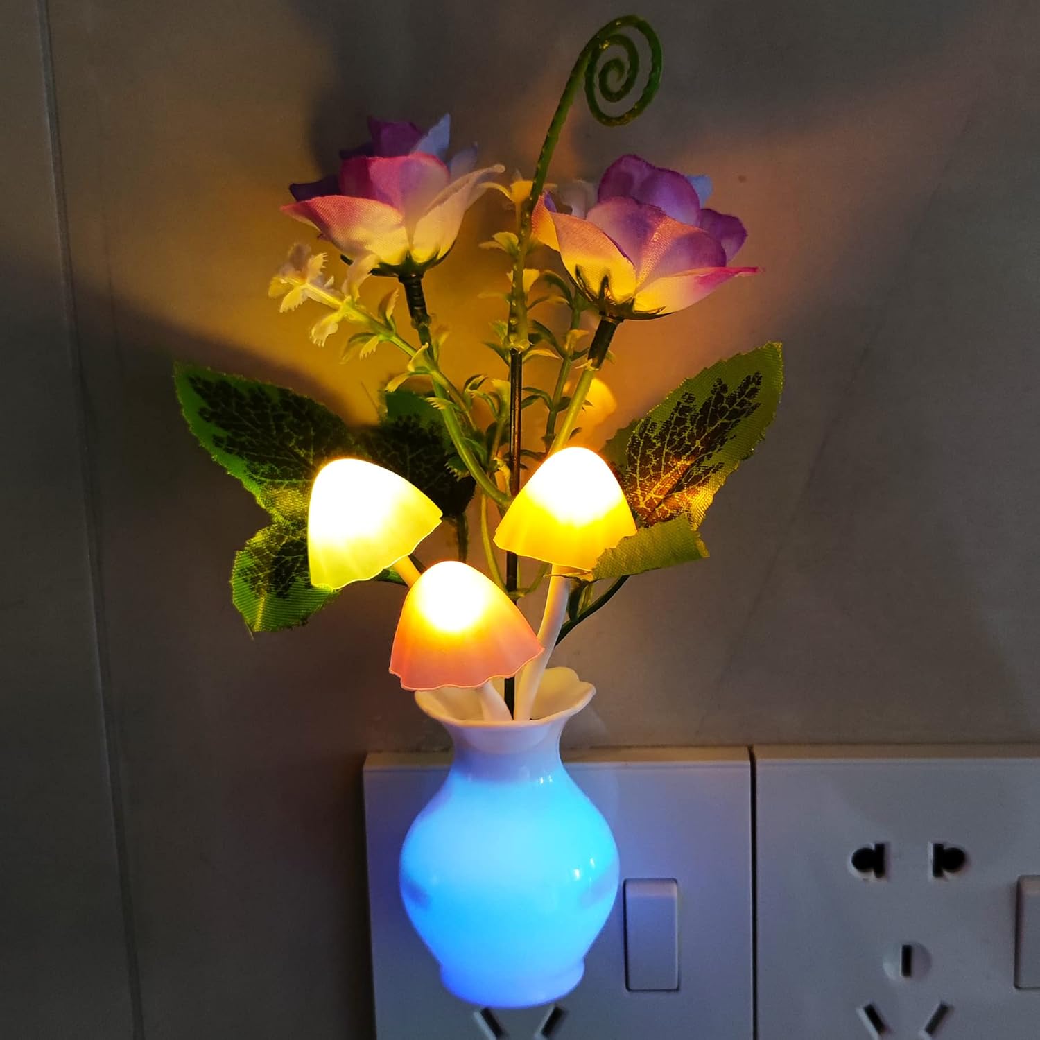 AUSAYE 4 Pack Plug in LED Night Light Sensor Rose Light, Energy Saving Lamp Dream Nightlight Rose Flower Mushroom Night Lights for Kids Adults Bedroom,Bathroom,Stairs,Kitchen,Hallway