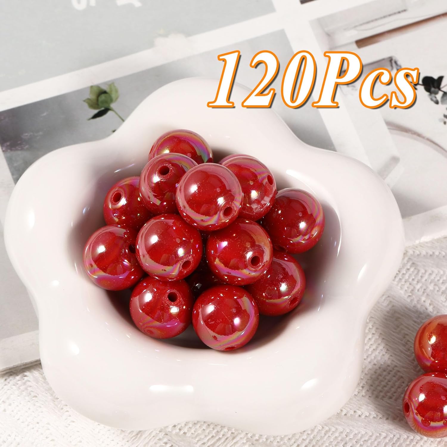 120Pcs 16MM Acrylic Beads for Jewelry Making,AB Color Acrylic Beads Red Round Bead for DIY Bracelets Necklace Keychain Mobile Phone Chain (AB Red, 16MM) - Image 2