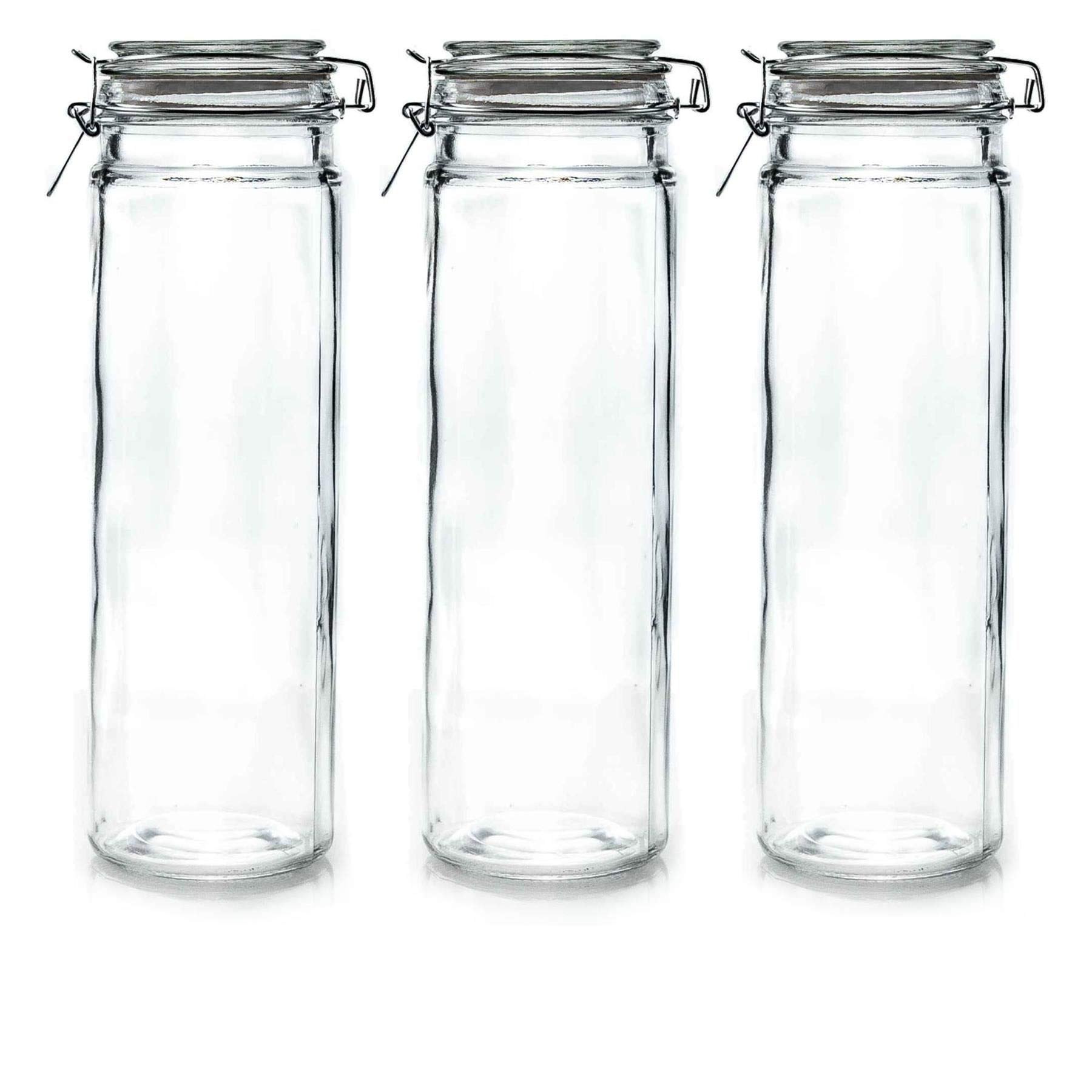 Argon Tableware Glass Spaghetti Jars with Airtight Clip Lid - 2 Litre Set - Black Seal - Pack of 3